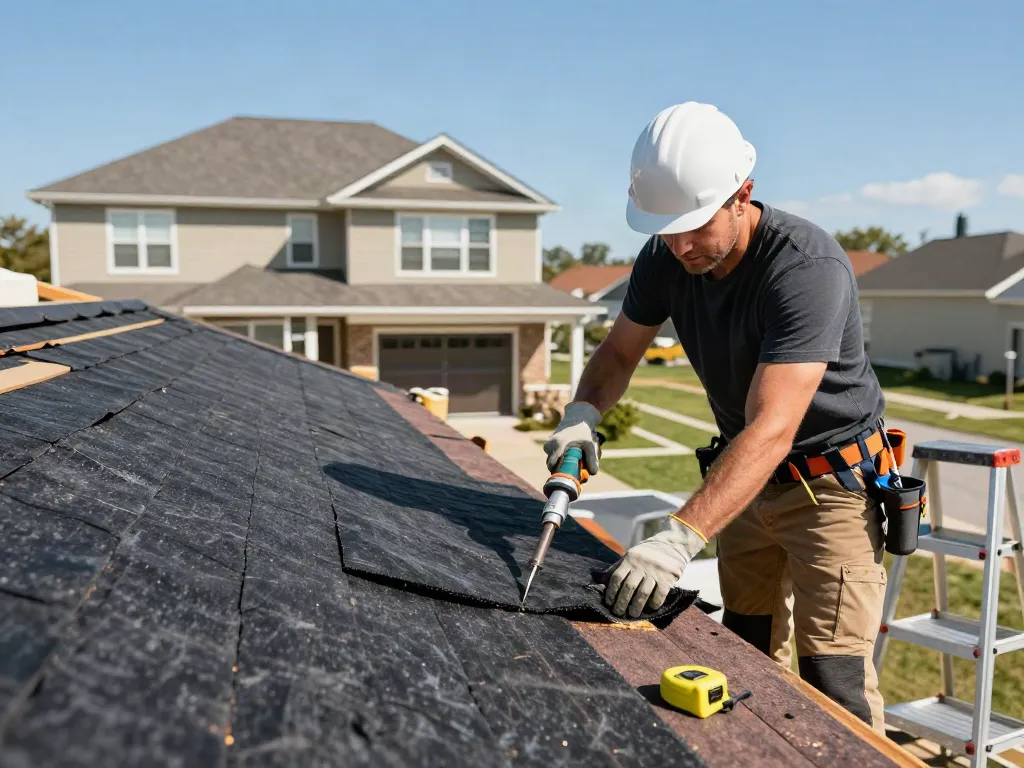 Experienced roofer applying felt roof with torch-on method, showcasing quality and reliability in home improvement.