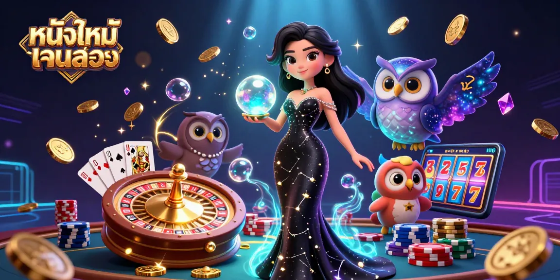 Engage with the stunning scene of หนังใหม่ชนโรง, where a captivating woman channels mystical energy amid dynamic casino elements.