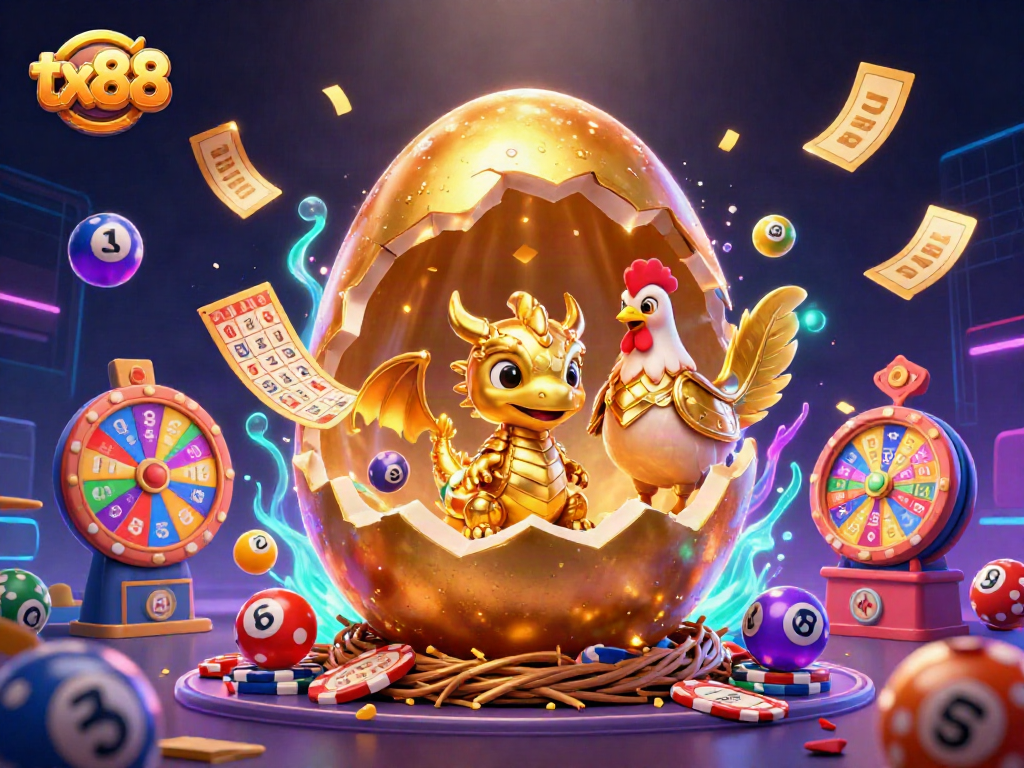 Experience the excitement of tx88 with a vibrant casino scene featuring a majestic golden dragon.