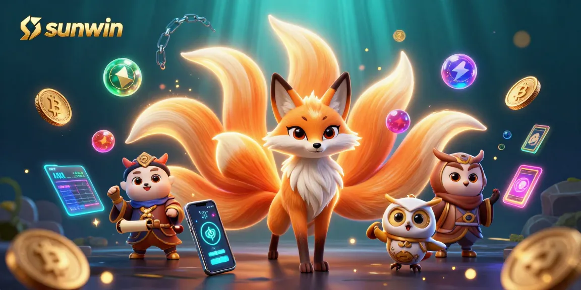 Experience thrilling gaming at sunwin with vibrant characters, cryptocurrency elements, and dynamic casino visuals.