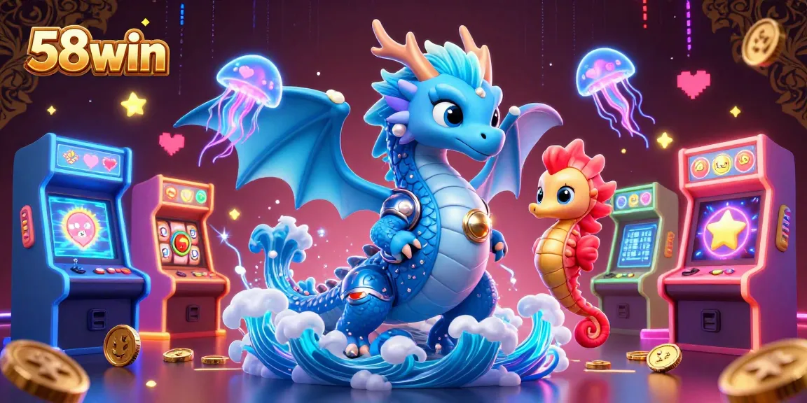 Experience thrilling gameplay at 58win with vibrant animated characters and casino gold elements.