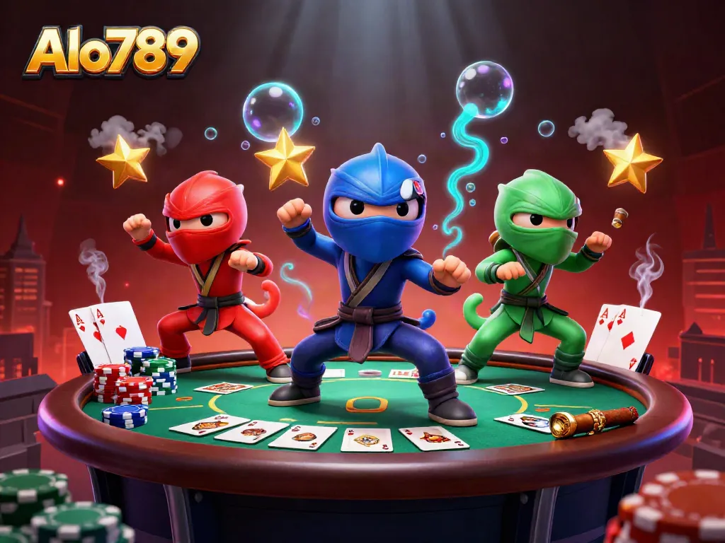 Alo789 ninja chameleon team showcases poker excitement with dynamic casino elements.