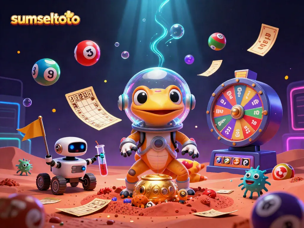 Experience the excitement of sumseltoto with a Martian gecko discovering a hidden golden casino.