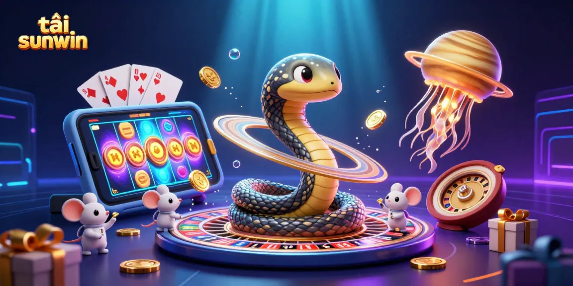 Engage in thrilling gameplay with tải sunwin, featuring vibrant 3D illustration of cosmic casino scene.