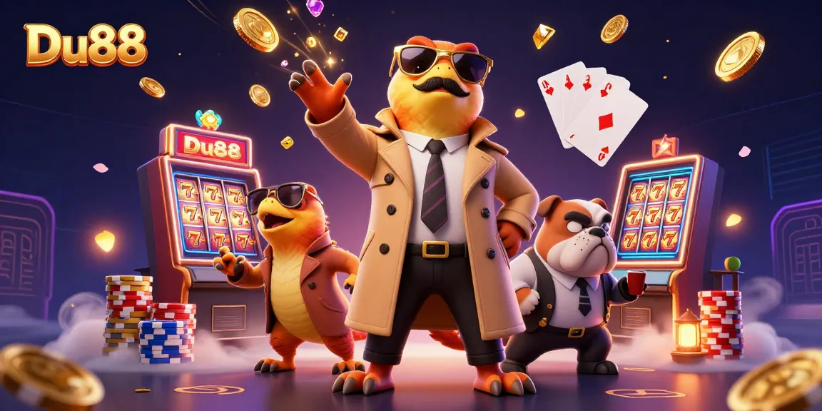 Players enjoy winning at Du88 with raptors in a trench coat attempting VIP entry at a casino.