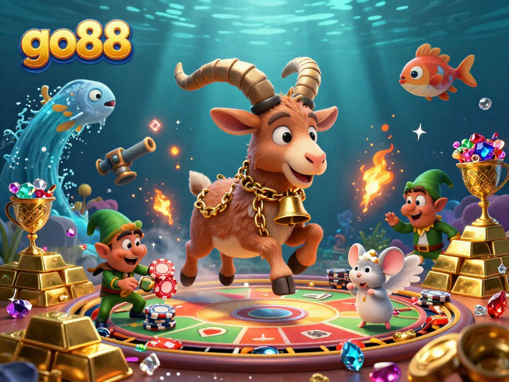 Experience thrilling go88 fishing games as mischievous gremlins steal poker chips in a vibrant casino scene.