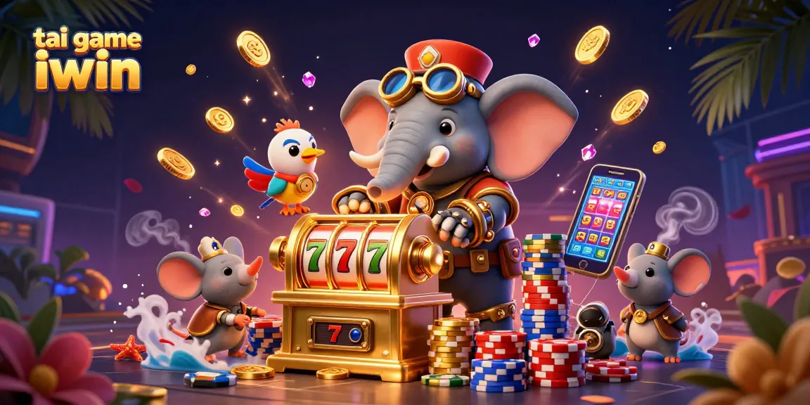 Play thrilling tai game iwin with vivid scenes of winning, featuring stunning slot machines and animated characters.