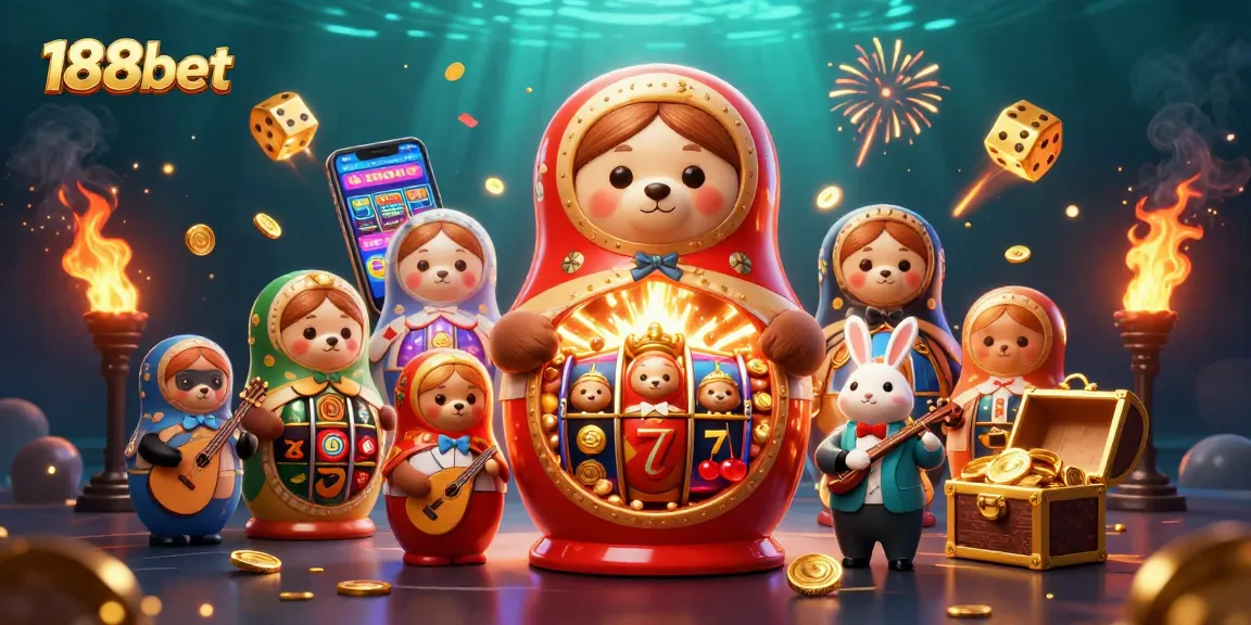 Experience the excitement of 188bet with a vivid casino scene of playful characters and action.