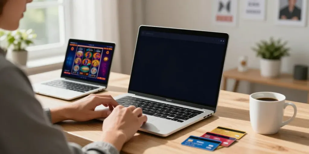 Exciting online credit card casinos scene showcasing a player enjoying gaming with vibrant graphics.