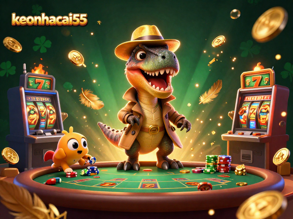 Experience keonhacai55' thrilling blackjack scene with a velociraptor card counter and stegosaurus pit boss.