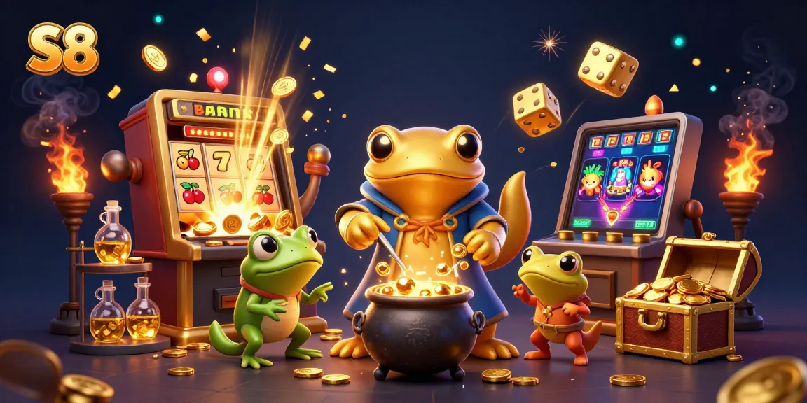 S8 captivates players with a magical casino scene featuring golden treasures and dynamic game elements.