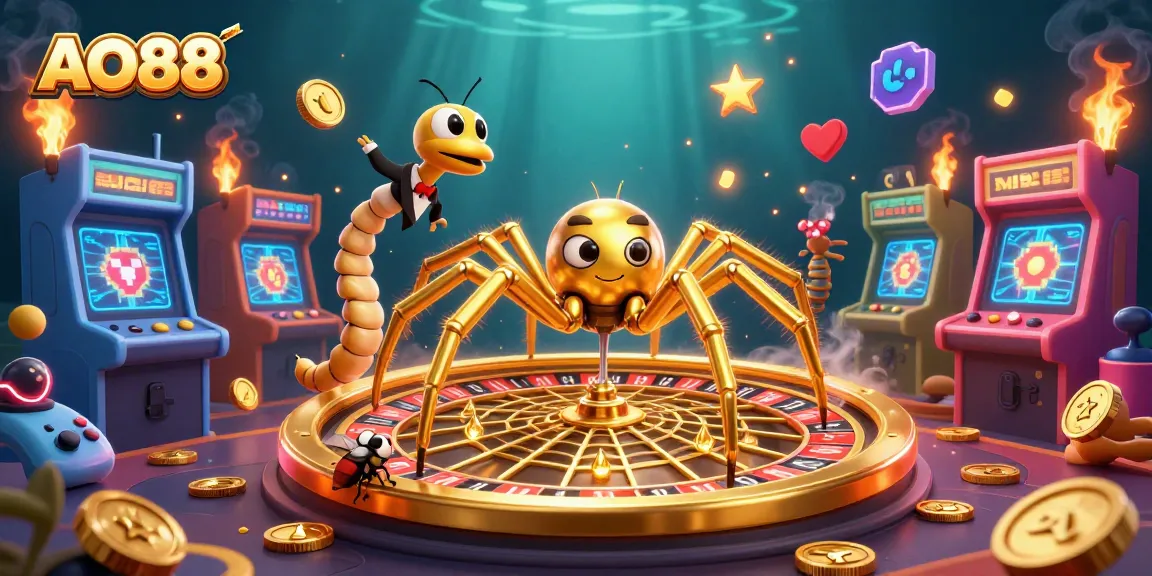 Experience thrilling bets at AO88 with a golden spider roulette wheel, centipede croupier, and interactive game elements.