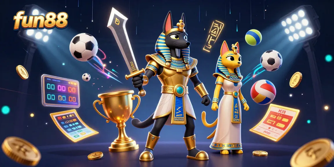 Experience fun88 with a vibrant illustration featuring dynamic gaming elements and bold characters.