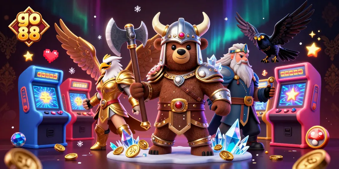 Engage with go 88 in this vibrant casino scene featuring a Viking berserker bear and Valkyrie eagle.