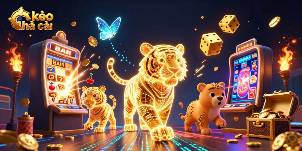 Experience kèo nhà cái adventures with a neon tiger in a vibrant digital casino landscape.