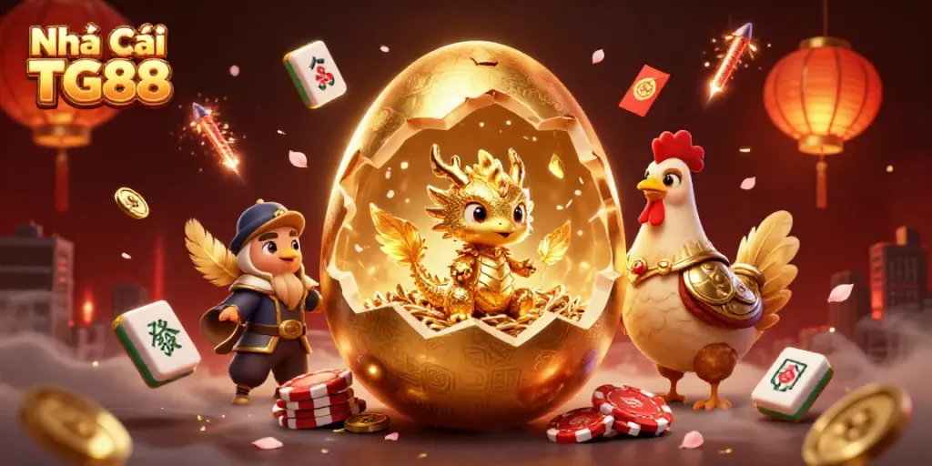 Experience the excitement of Nhà Cái TG88 with a golden dragon emerging from a nest of poker chips.