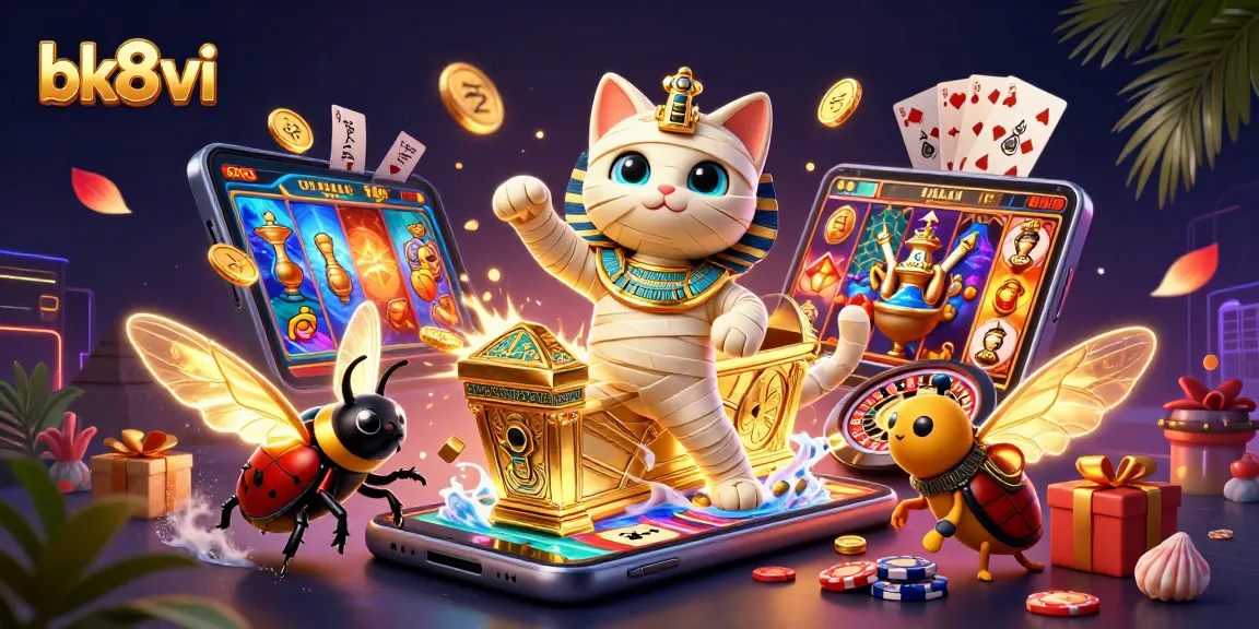 Engage in thrilling gameplay at bk8vi with vibrant 3D casino illustration featuring iconic elements.