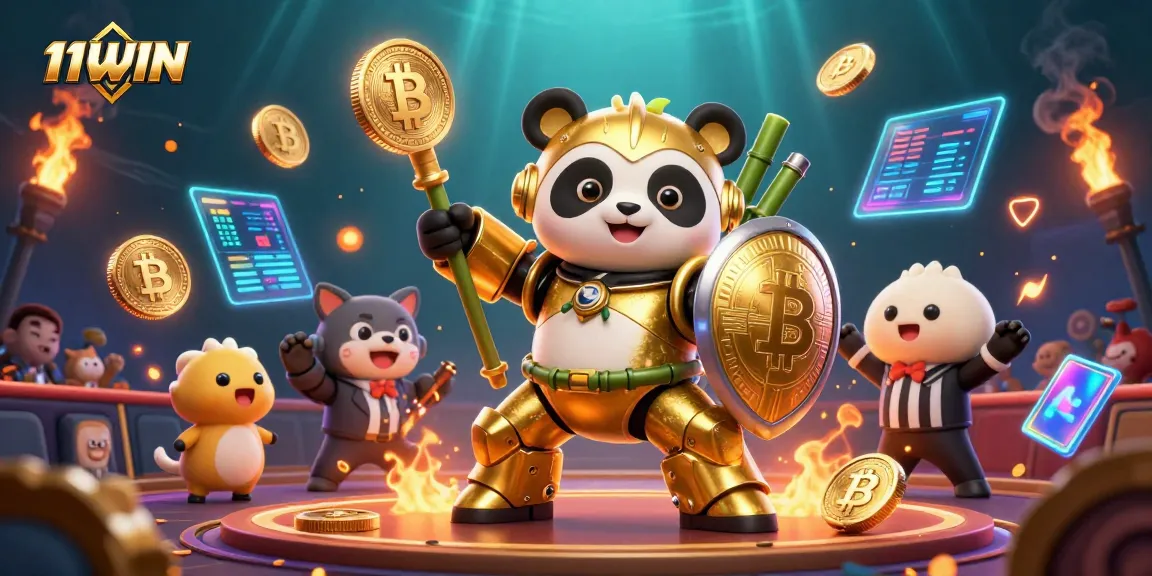 Engage with thrilling action at 11WIN casino featuring a mech-suit panda and crypto elements.