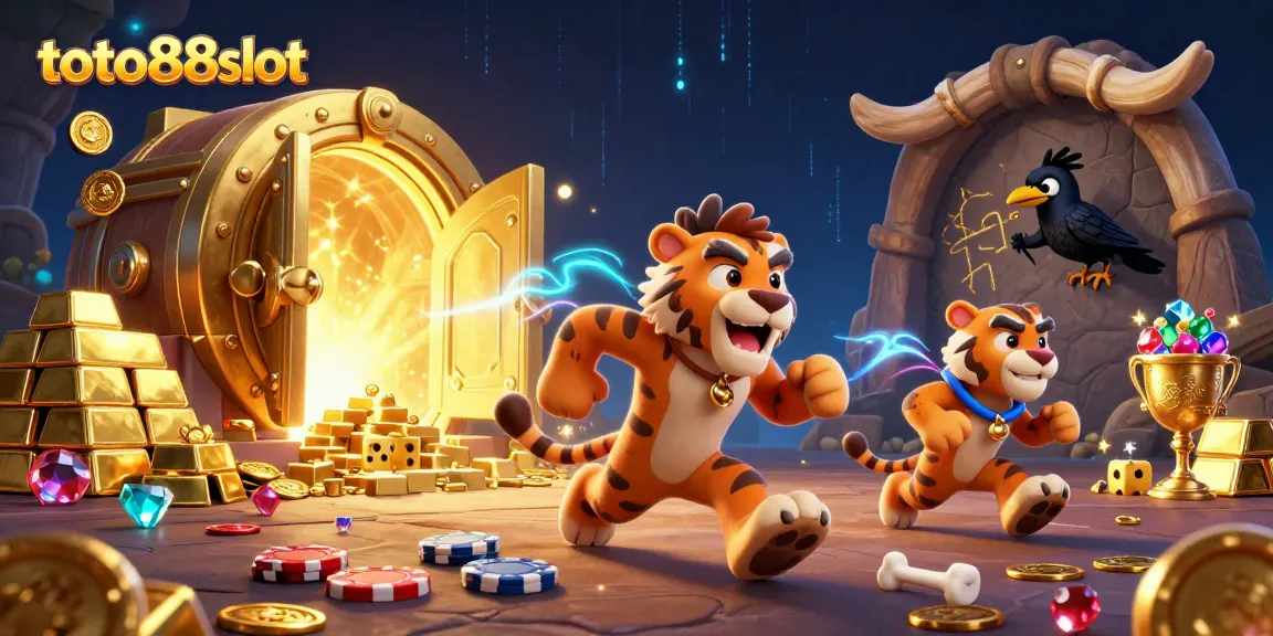 Engage with the fun at toto88slot, featuring cartoon characters running a prehistoric casino.