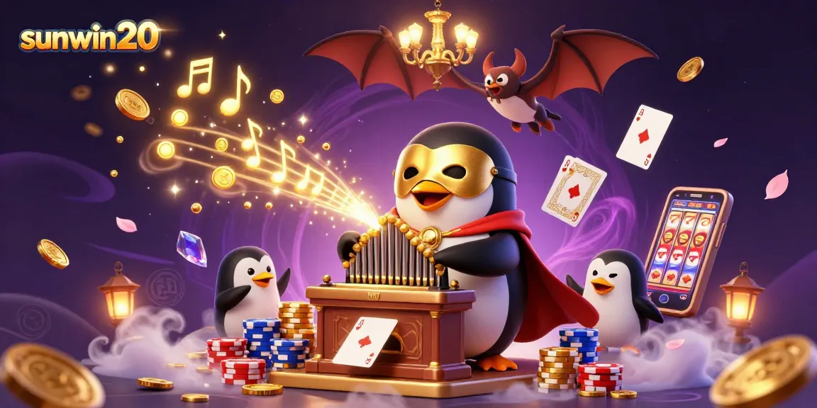 Experience exhilarating wins at sunwin20 with a 3D phantom penguin playing organ emitting golden coins.