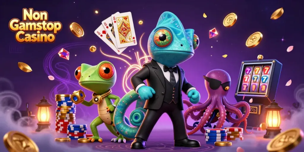 Engage in thrilling gameplay at a Non Gamstop Casino with colorful characters and dynamic casino elements.