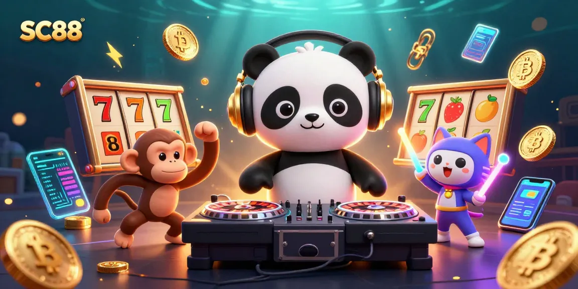 Spin with SC88 for jackpots in an energetic casino environment featuring vibrant characters.