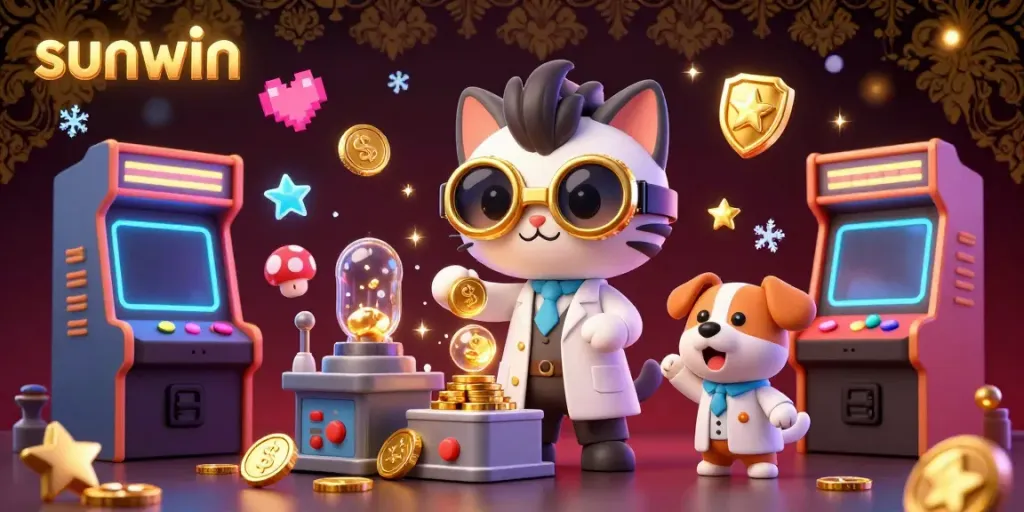 Engage with the excitement of sunwin as a mad scientist cat creates a gold-coin-replication machine amidst glowing arcade adventures.