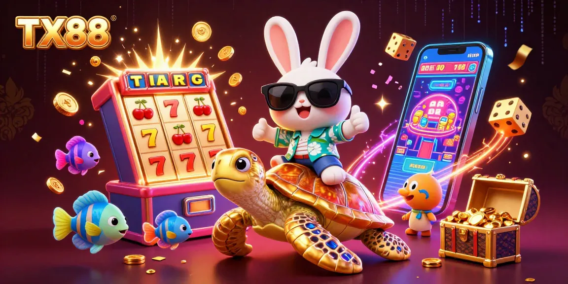 Experience excitement with TX88 as the lucky rabbit and sea turtle celebrate a jackpot!