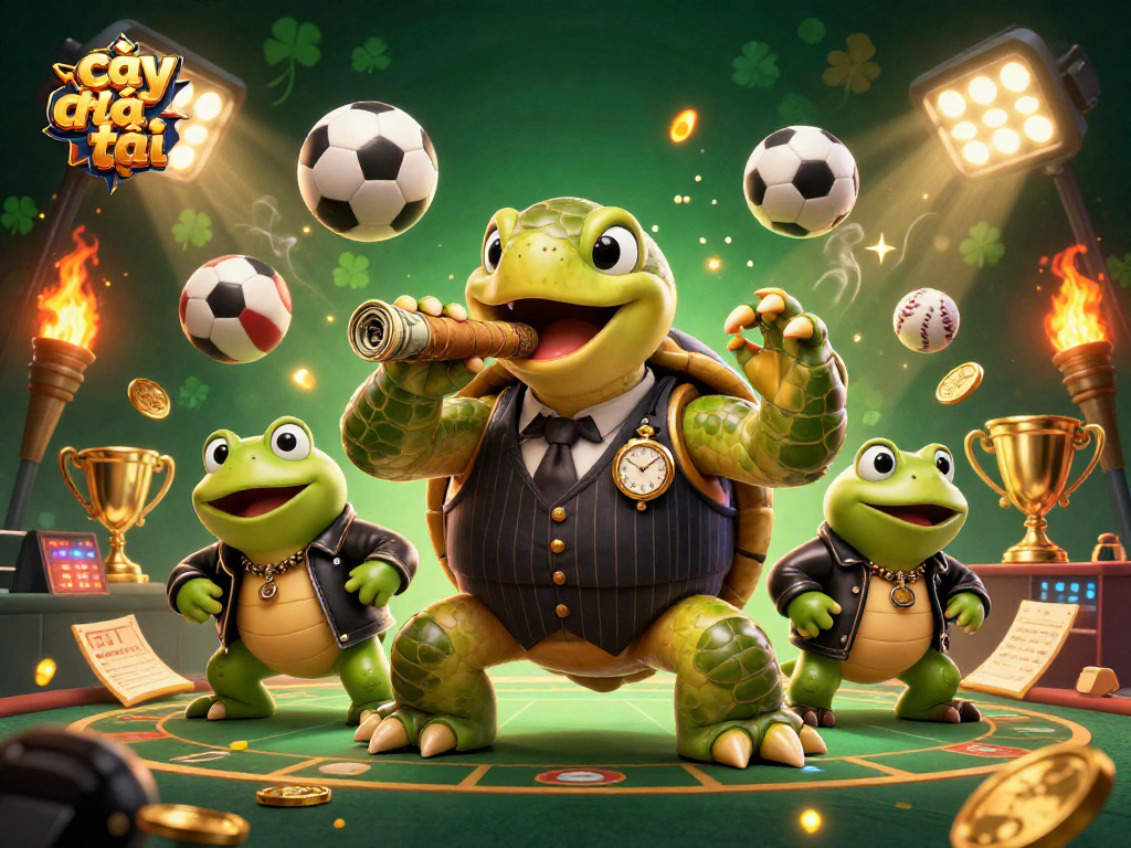 Catching big wins on cây phát tài with our snappy turtle mobster and frog enforcers on a vibrant casino floor.