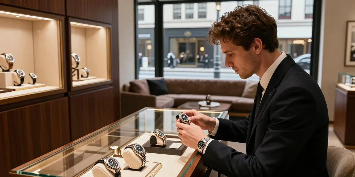 Discovering super clone watches in a luxury boutique, showcasing quality craftsmanship.
