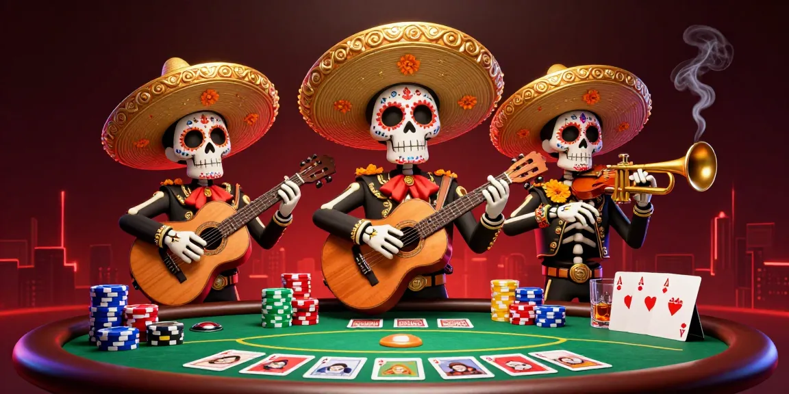 EA88 players enjoying a vibrant poker game surrounded by mariachis and colorful elements.