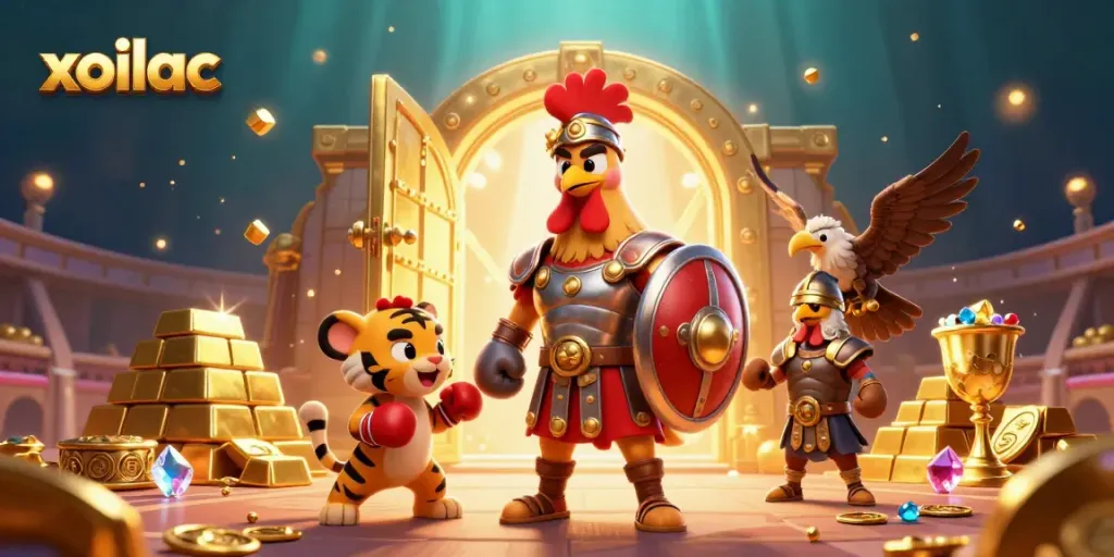 Engage in thrilling gambling with xoilac featuring vibrant casino characters in an electrifying scene.