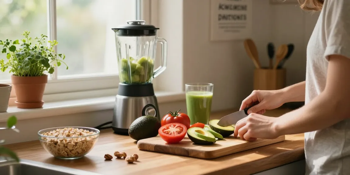 Healthy breakfast preparation scene featuring Gastroesophageal Reflux Disease-friendly ingredients on a sunny kitchen counter.