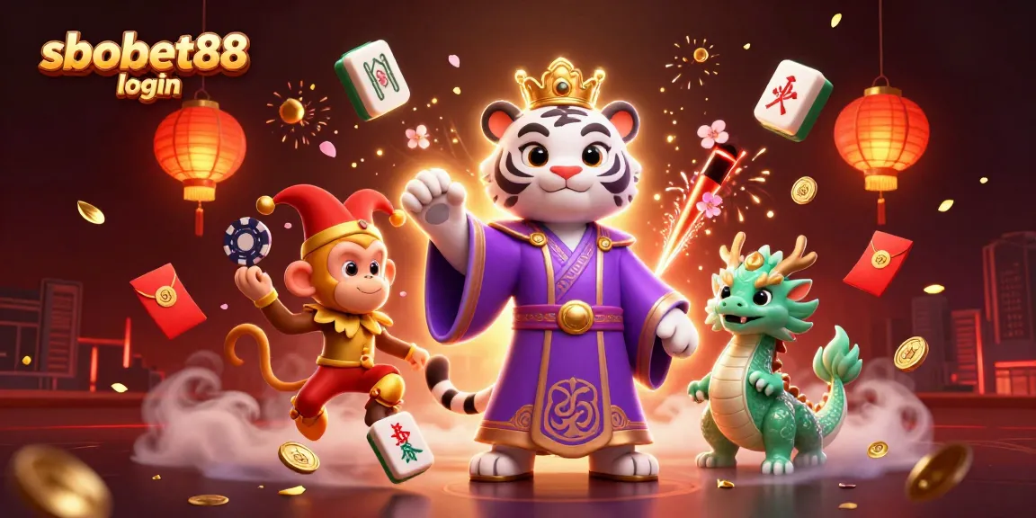 Experience sbobet88 login with vibrant characters in a lively online casino scene filled with gaming elements.