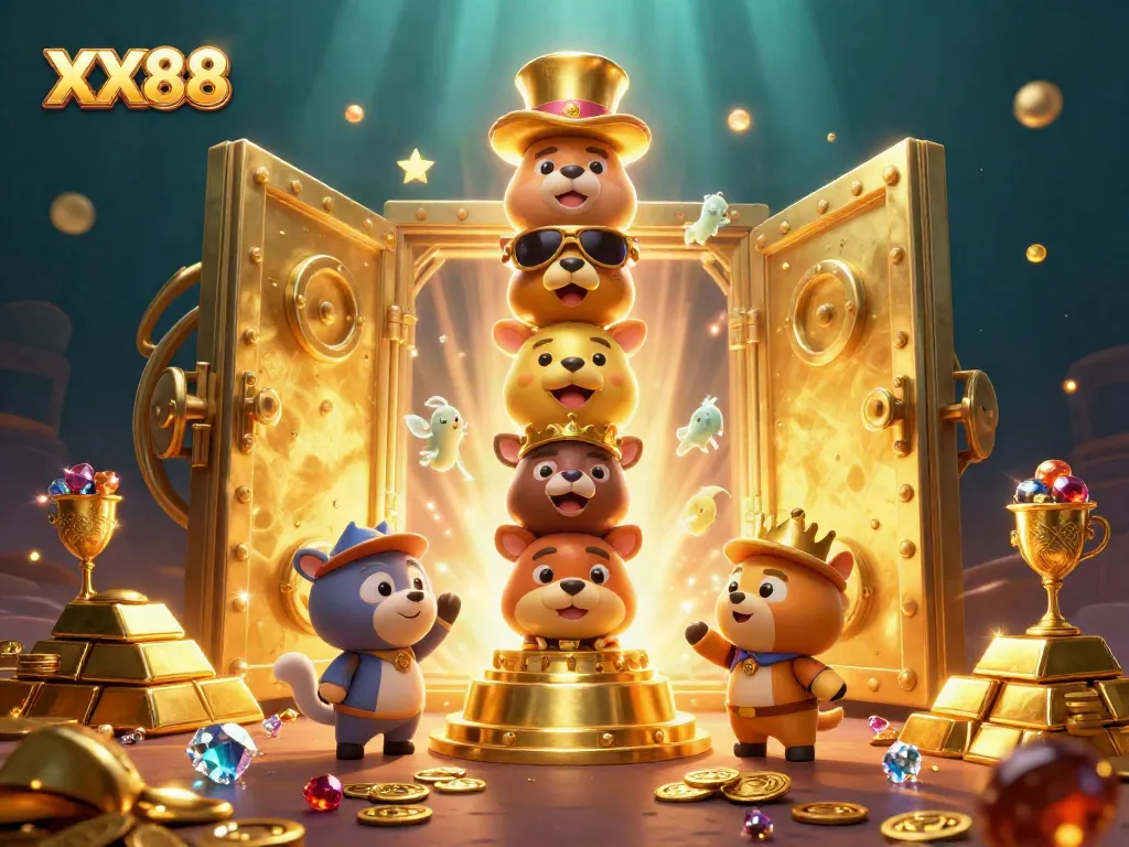 Engaging scene depicting XX88 with a golden totem pole and vibrant casino elements.