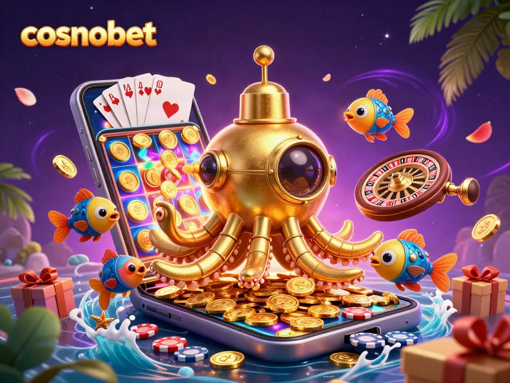 Experience the thrill of cosmobet with a vibrant 3D scene filled with legendary casino elements.
