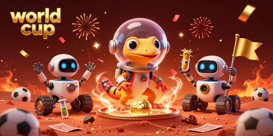 Experience thrilling world cup bets with a cartoon Martian gecko uncovering a golden casino