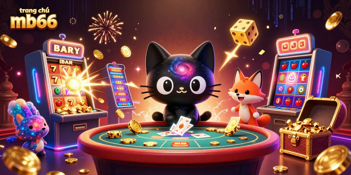Experience winning at trang chủ mb66 with a cosmic casino scene featuring a black hole cat and vivid elements.