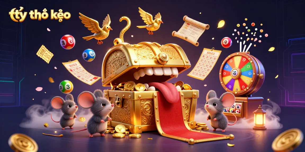 Engage with tỷ lệ kèo in this vibrant 3D casino scene filled with colorful lottery elements and excitement.