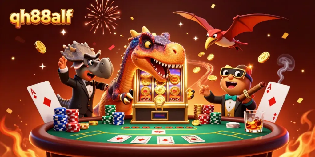 Experience the thrill at qh88alf as a pachycephalosaurus wins a jackpot at a busy casino.