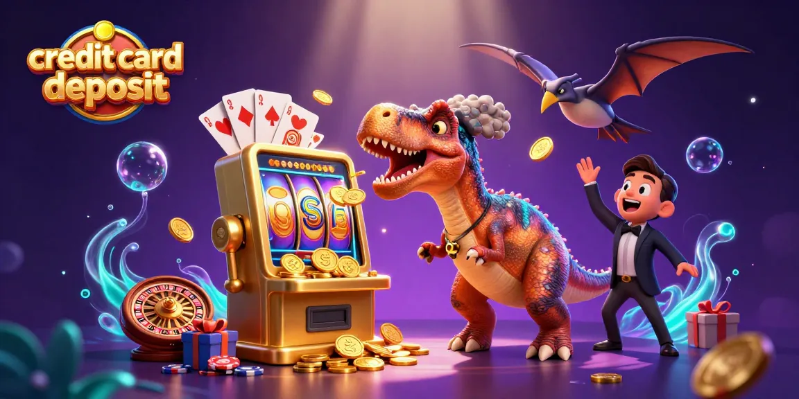Experience thrilling wins at credit card deposit casinos with a vibrant 3D casino scene featuring exciting characters.