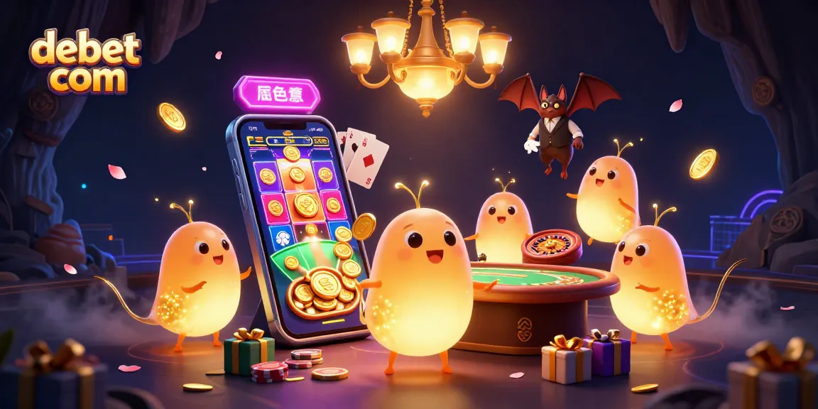 Experience luminous fun with debet com's vibrant casino scene featuring glowworms and a bat dealer.