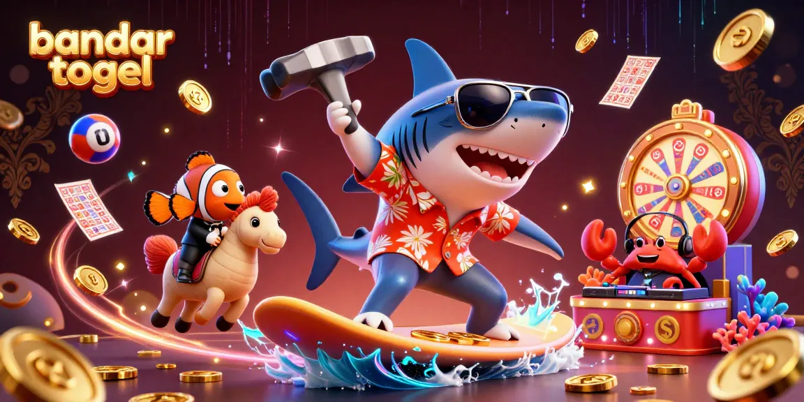 Engage with bandar togel excitement featuring unique characters and dynamic lottery elements in a vibrant 3D scene.