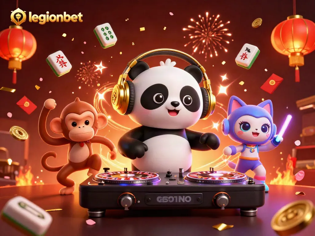 Experience thrilling gameplay at legionbet with a vibrant casino scene featuring celebratory elements and characters.