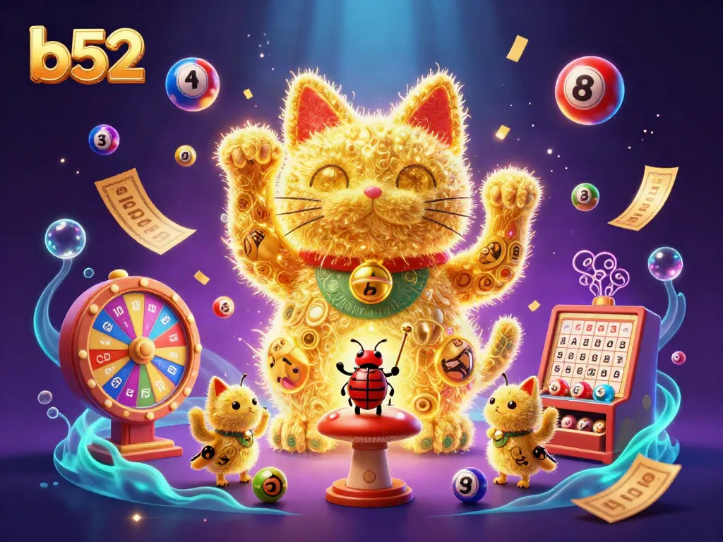 Experience the thrill of b52 gaming with dynamic golden fireflies and casino symbols in captivating 3D art.