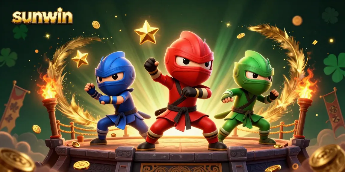 Engage with sunwin's thrilling gameplay as colorful ninjas unleash their skills in an action-packed scene.