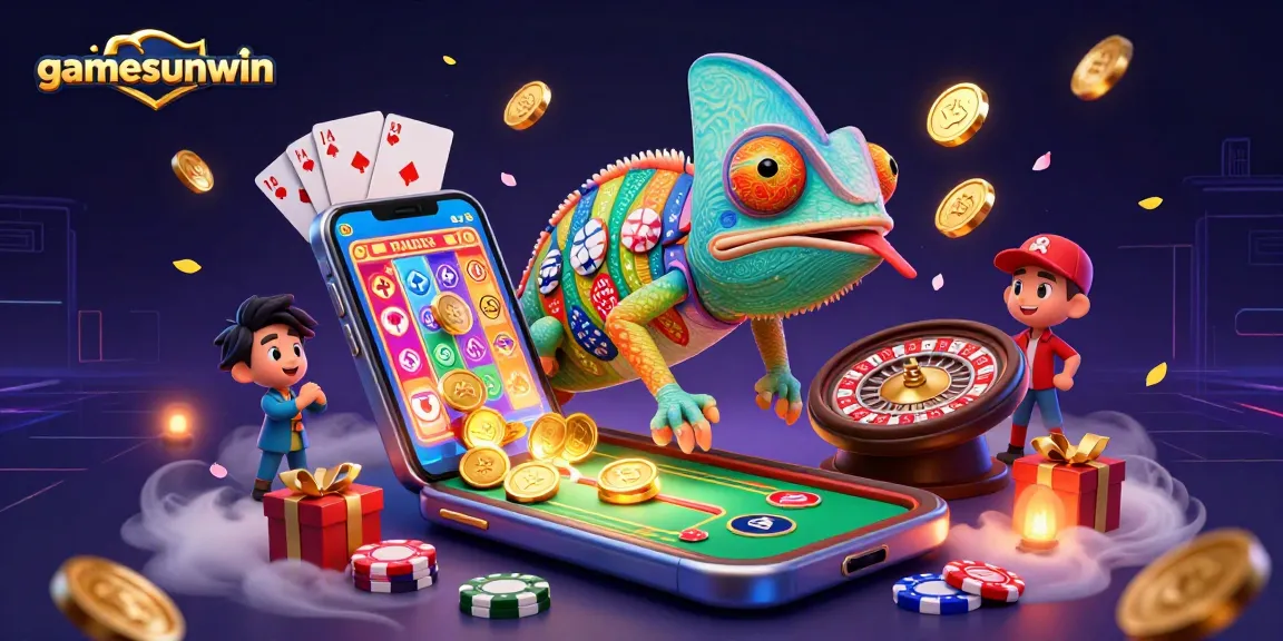 Experience gamesunwin with colorful slots, poker elements, and a vibrant casino atmosphere.