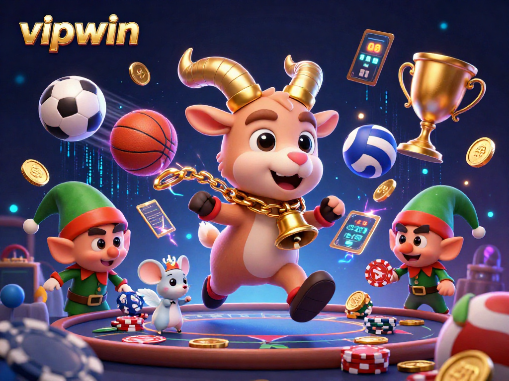 Win big at vipwin with festive casino chaos featuring cartoon Krampus and playful elves.