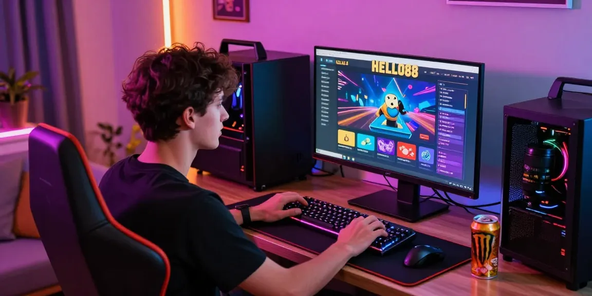 HELLO88 online gaming experience with vibrant interface and colorful gaming setup