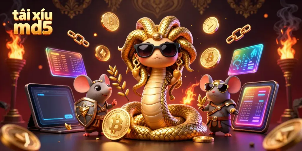 Engage in exciting gameplay with tài xỉu md5 featuring dynamic 3D characters, coins, and game elements.
